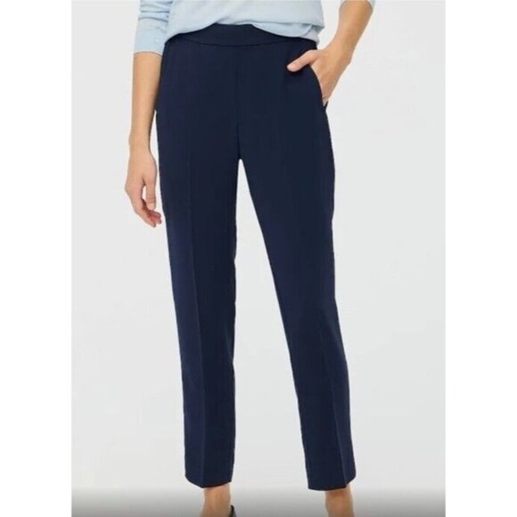 J Crew Jaime Pant Navy Blue Elastic Waist Straight Leg Pull On Sz 8 Work Career - Picture 1 of 7